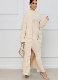 Elvira | Damen Lange Strickjacke | Cardigan in Beige