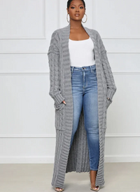 Elvira | Damen Lange Strickjacke | Cardigan in Grau