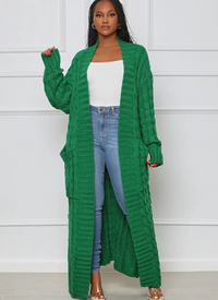 Elvira | Damen Lange Strickjacke | Cardigan in Grün