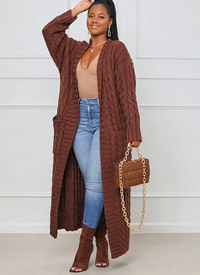 Elvira | Damen Lange Strickjacke | Cardigan in Braun