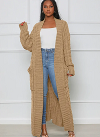 Elvira | Damen Lange Strickjacke | Cardigan in Khaki