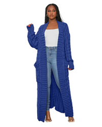 Elvira | Damen Lange Strickjacke | Cardigan in Blau
