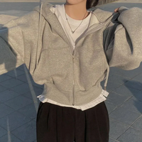 Malaisa | Damen Kurze Strickjacke | Mit Kapuze in Hellgrau