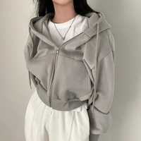 Malaisa | Damen Kurze Strickjacke | Mit Kapuze in Grau