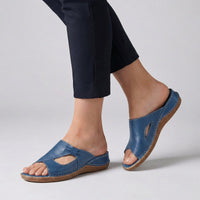 Elisabeth | Damen Bequeme Sandalen Flache Mule-Sandale mit Cut-Out-Detail in Blau