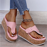 Marie | Damen Bequeme Sandalen Kork-Keilabsatz Zehentrenner Schleife in Rosa