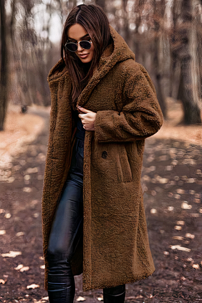 Damen bequemer Mantel mit Kapuze | Teddy