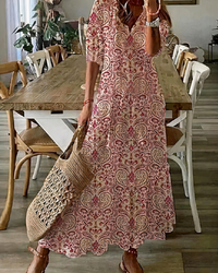 Damen bequemes geblümtes Sommerkleid | Maxi in Rosa
