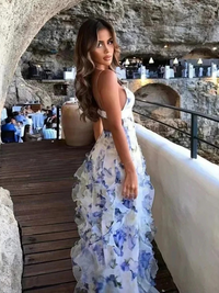 Damen Blumen Urlaub Sommerkleid | Maxi in Blau