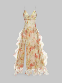 Damen Blumen Urlaub Sommerkleid | Maxi in Gelb