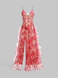 Damen Blumen Urlaub Sommerkleid | Maxi in Rot