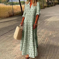 Greta | Damen Boho Maxi Cocktailkleid V-Ausschnitt Florales Sommerkleid in Grün