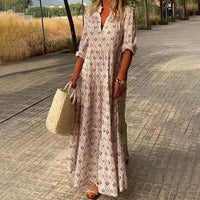 Greta | Damen Boho Maxi Cocktailkleid V-Ausschnitt Florales Sommerkleid in Rosa
