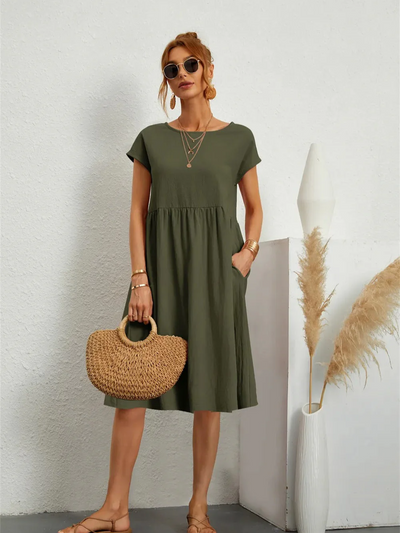 Leonie | Damen Elegante Kurzärmliges Kleid | Midi