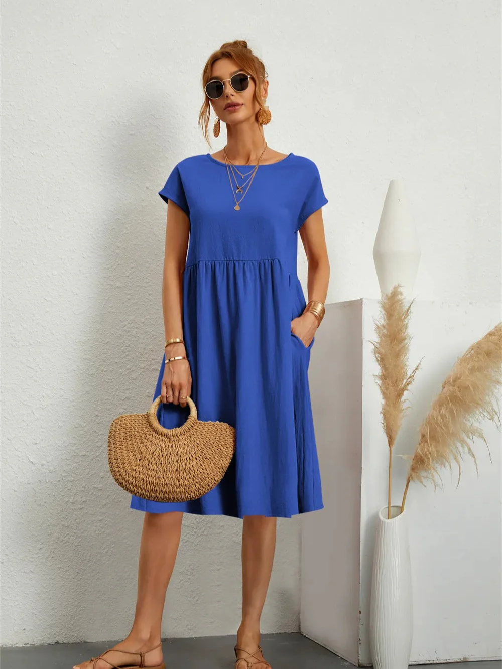 Leonie | Damen Elegante Kurzärmliges Kleid | Midi