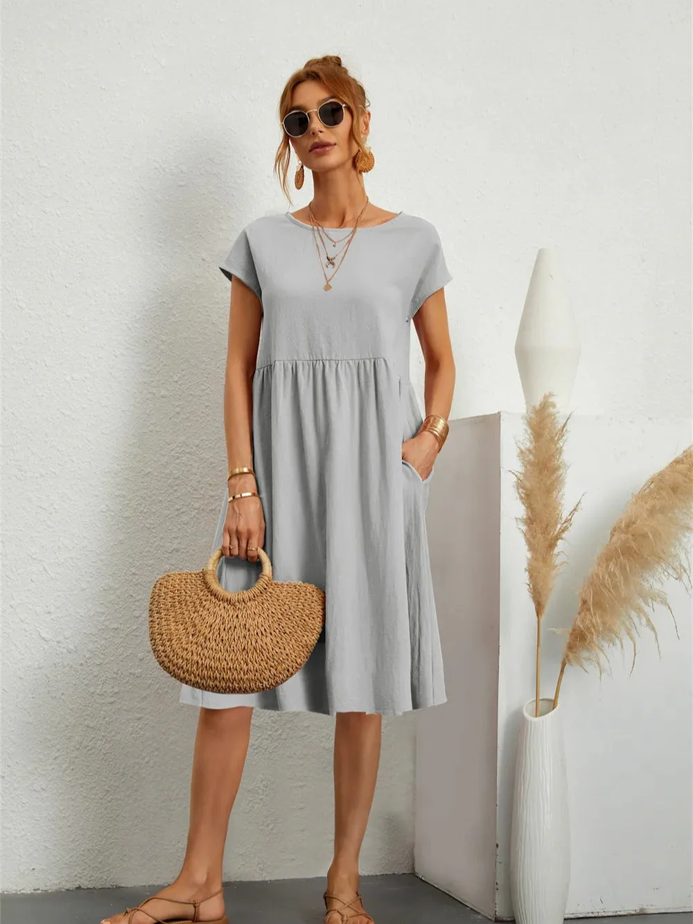 Leonie | Damen Elegante Kurzärmliges Kleid | Midi