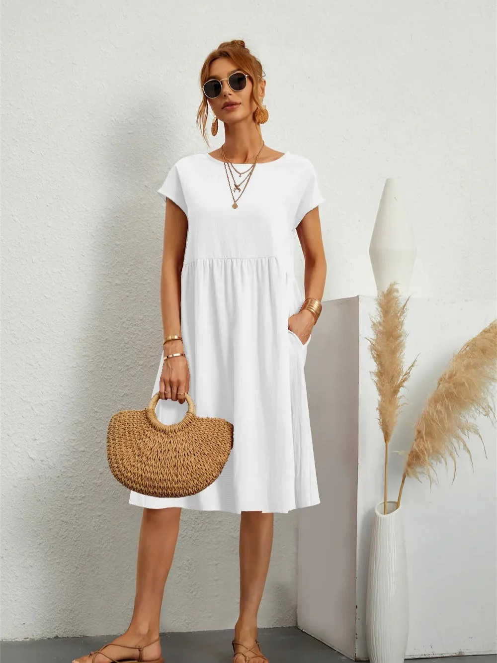 Leonie | Damen Elegante Kurzärmliges Kleid | Midi