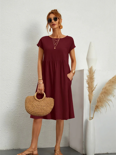 Leonie | Damen Elegante Kurzärmliges Kleid | Midi