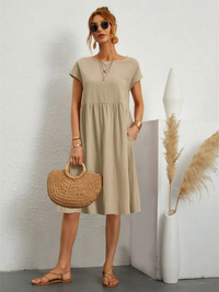 Leonie | Damen Elegante Kurzärmliges Kleid | Midi in Khaki