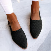 Charlotte | Damen Comfortable Sandals Leder Geflochten Spitzer Slingback Flach in Schwarz