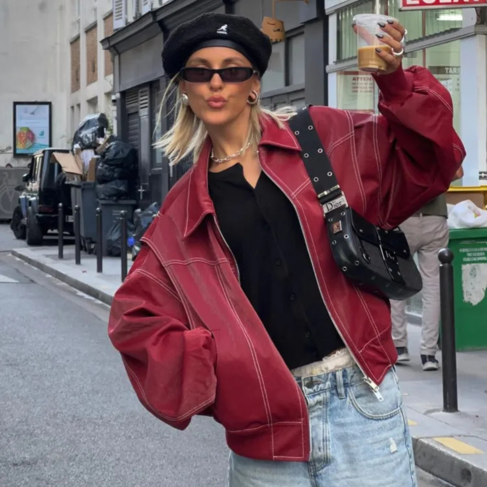 Kattie | Damen Classic Bomber Jacke | Rot