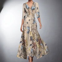 Lena | Damen Elegant Formal Dresses Blumen Maxi-Kleid V-Ausschnitt in Blumenmuster