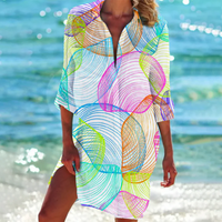 Miriam | Damen Elegant Hemd Kleid | Langarm in Regenbogen-Muschel