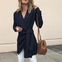 Wilhelmina | Damen Lange Strickjacke | Leichte in Blau