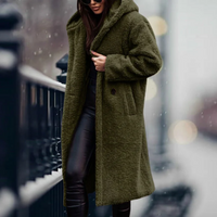 Aline |  Damen Lange Strickjacke | mit Kapuze in Armeegrün