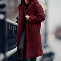Aline |  Damen Lange Strickjacke | mit Kapuze in Rotwein