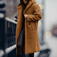 Aline |  Damen Lange Strickjacke | mit Kapuze in Goldenes Kamel