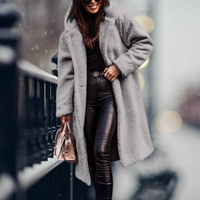 Aline |  Damen Lange Strickjacke | mit Kapuze in Grau