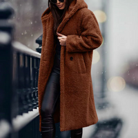 Aline |  Damen Lange Strickjacke | mit Kapuze in Rotbraun