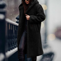 Aline |  Damen Lange Strickjacke | mit Kapuze in Schwarz