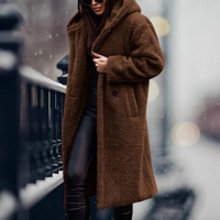 Aline |  Damen Lange Strickjacke | mit Kapuze in Braun