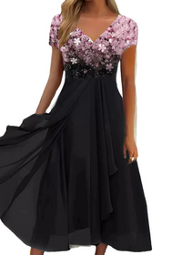 Dilara | Damen Elegant Abendkleid | Midi in Schwarz