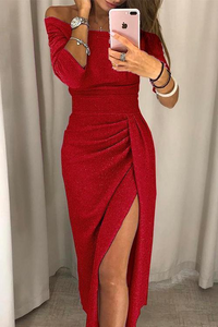 Sophia | Damen Elegant Off-Shoulder Kleid | Abendkleid in Rot