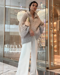 Xenia | Damen Lange Strickjacke | Cardigan in Beige