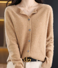 Imke | Damen Elegant Strickjacke | Leichte in Hellbraun