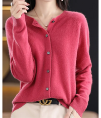 Imke | Damen Elegant Strickjacke | Leichte in Dunkelpink