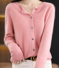 Imke | Damen Elegant Strickjacke | Leichte in Hell-Pink