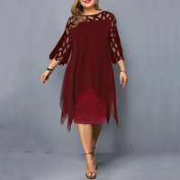 Mona | Damen Elegant Partykleid | Midi in Rotwein