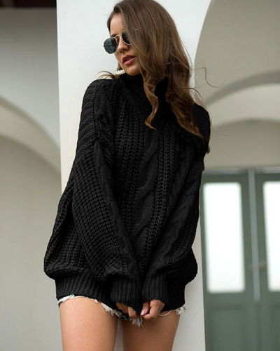 Damen eleganter grober Zopfstrickpullover | Warmer