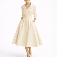 Leonie | Damen Elegantes A-Linien Midi-Kleid für Hochzeitsgäste im Herbst in Weiß