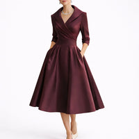 Leonie | Damen Elegantes A-Linien Midi-Kleid für Hochzeitsgäste im Herbst in Rot