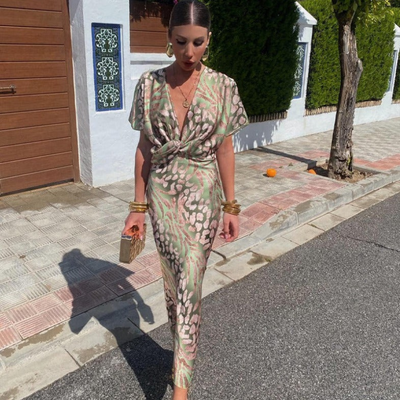 Damen elegantes Cocktailkleid mit V-Ausschnitt | Maxi