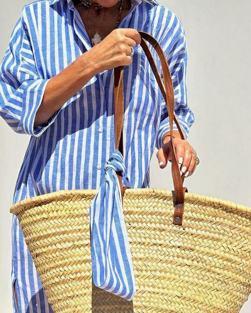 Damen elegantes gestreiftes Hemdkleid | Midi