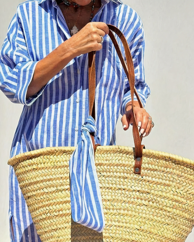 Damen elegantes gestreiftes Hemdkleid | Midi