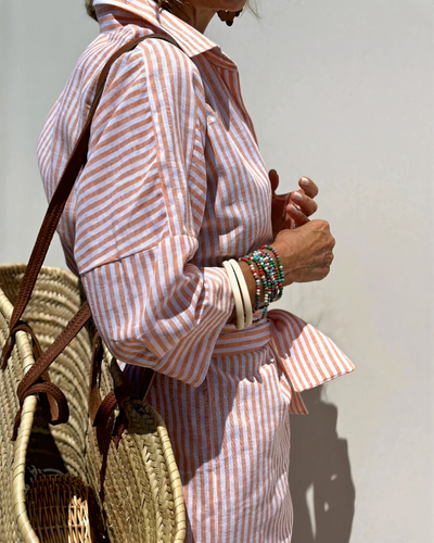 Damen elegantes gestreiftes Hemdkleid | Midi