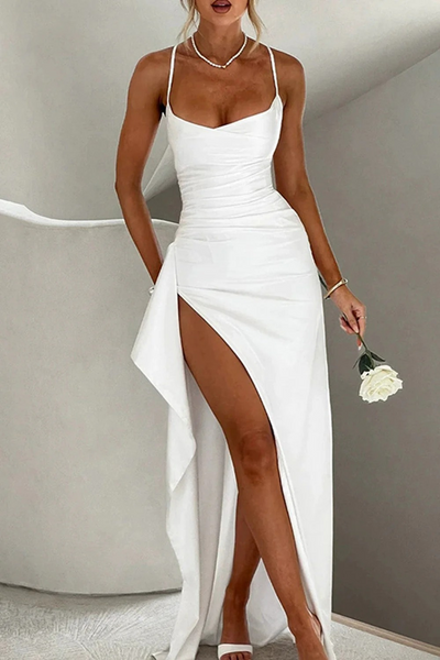 Damen elegantes Kleid für Hochzeitsgäste mit Schlitz | Maxi